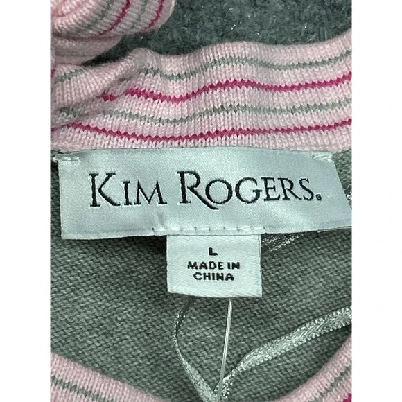Kim Rogers Intarsia Sweater Womens Size L Gray Pink Hearts Cotton Round Neck New - Picture 5 of 9